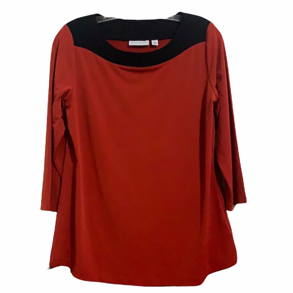 Susan Graver Rust and Black Blouse S Fits 8